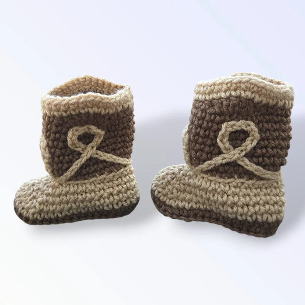 Handmade Crochet Baby Booties Brown‎ Tan Infant Size 4.5
